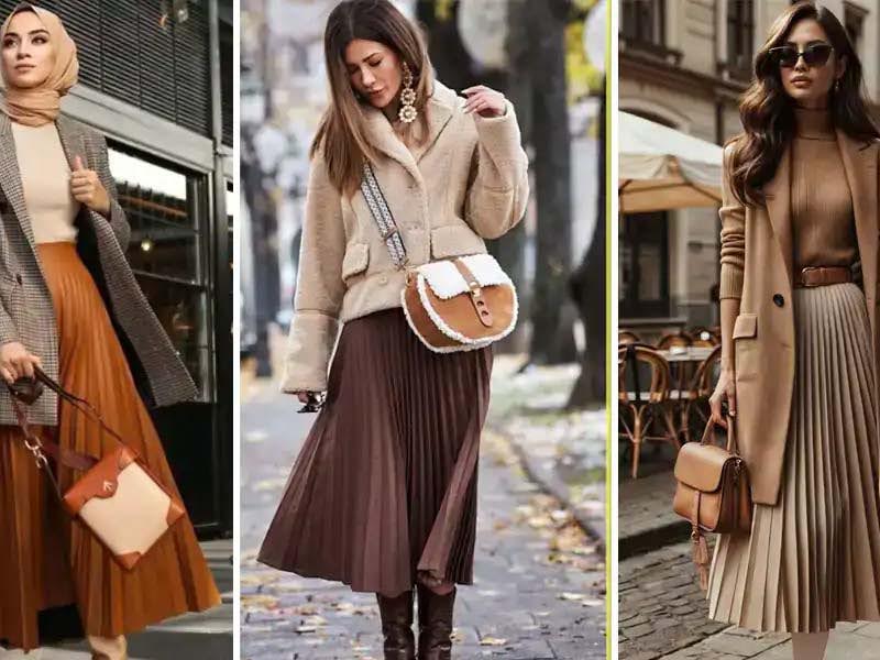 ترکیب ژاکت با دامن و پیراهن در استایل پاییزی زنانه